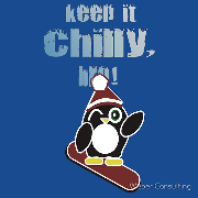 Keep it chilly, bro! Snowboarding penguin in toboggan